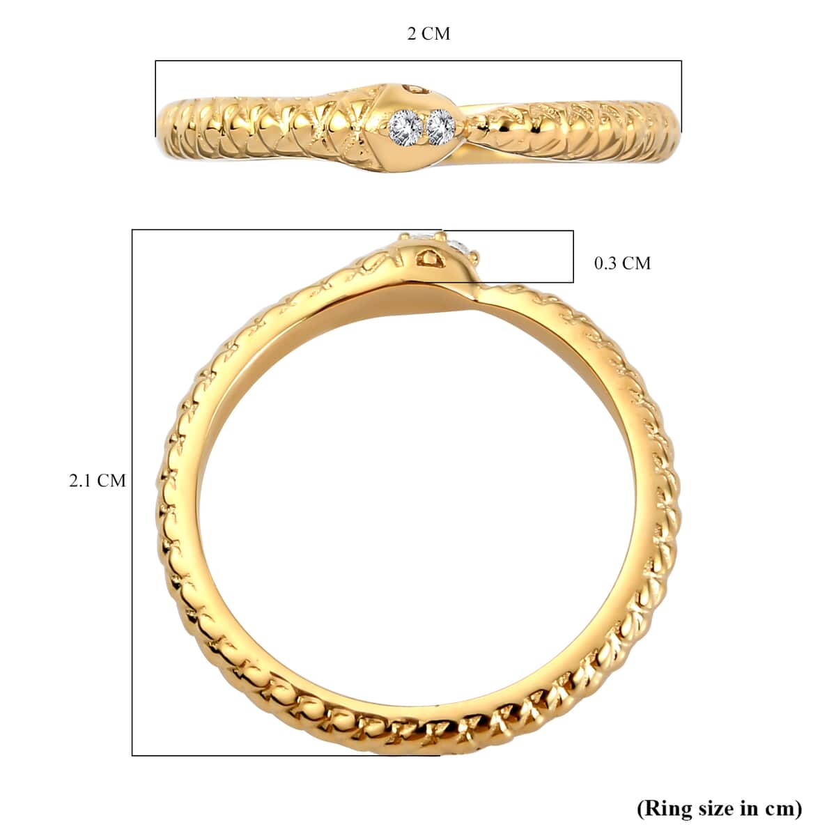 KARIS Natural White Zircon Eternal Love Snake Ring in 18K YG Plated (Size 7.0) image number 4
