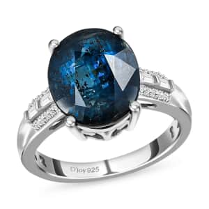 Premium Indigo Kyanite, Diamond Ring in Platinum Over Sterling Silver|Statement Ring For Women 5.80 ctw (Size 10.0)