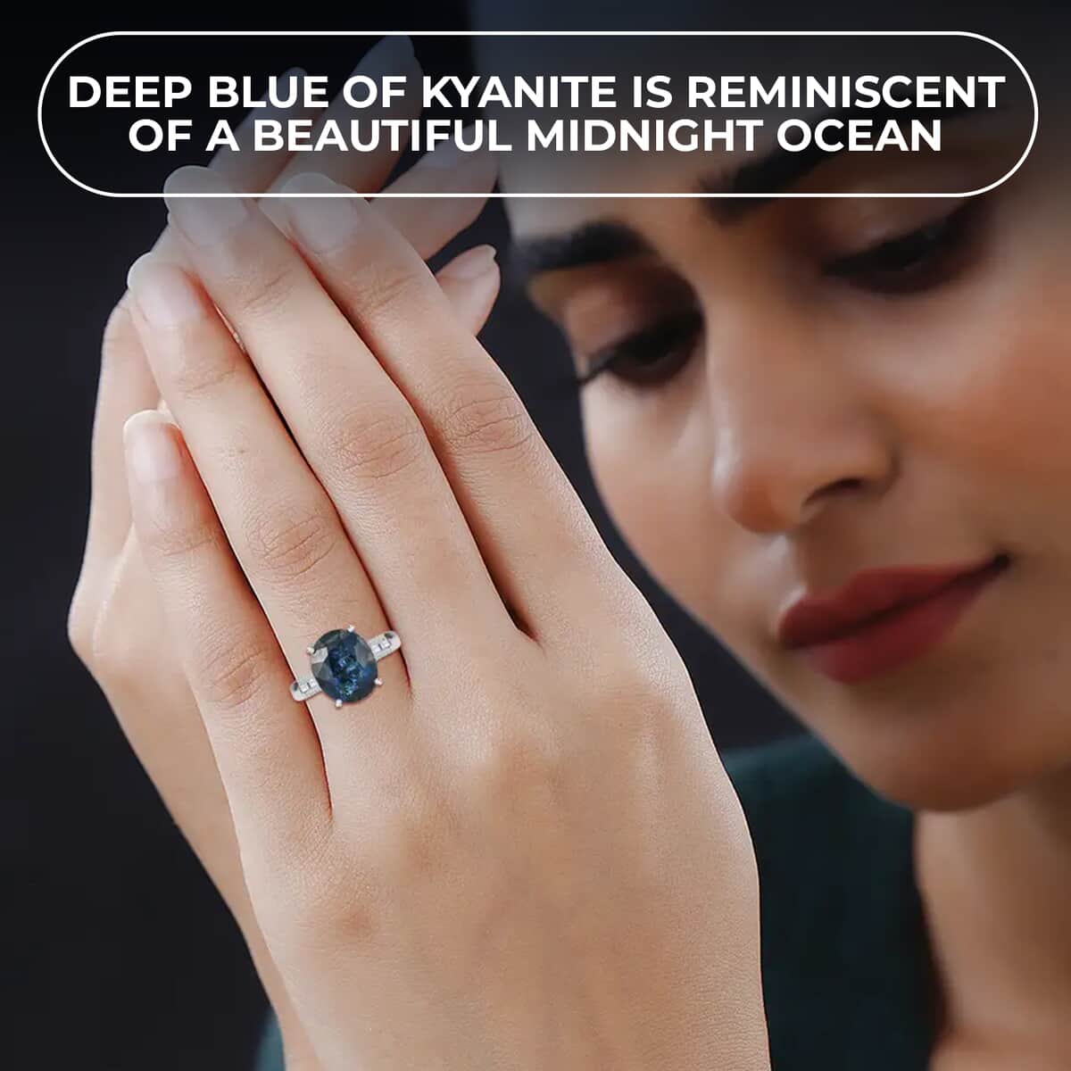 Premium Indigo Kyanite, Diamond Ring in Platinum Over Sterling Silver|Statement Ring For Women 5.80 ctw (Size 10.0) image number 2