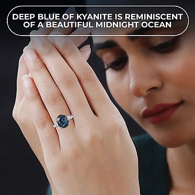 Premium Indigo Kyanite and Diamond 5.80 ctw Ring in Platinum Over Sterling Silver|Statement Ring For Women (Size 10.0)