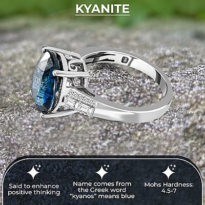 Premium Indigo Kyanite and Diamond 5.80 ctw Ring in Platinum Over Sterling Silver|Statement Ring For Women (Size 10.0)