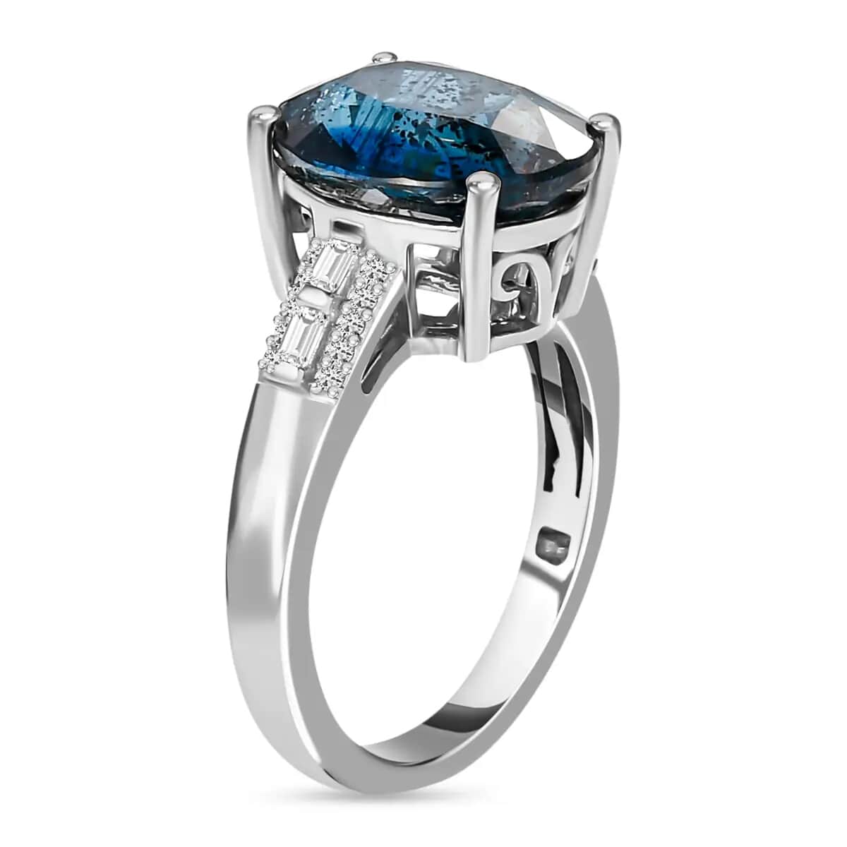 Premium Indigo Kyanite, Diamond Ring in Platinum Over Sterling Silver|Statement Ring For Women 5.80 ctw (Size 10.0) image number 4