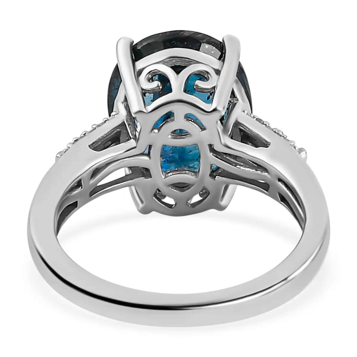 Premium Indigo Kyanite, Diamond Ring in Platinum Over Sterling Silver|Statement Ring For Women 5.80 ctw (Size 10.0) image number 5