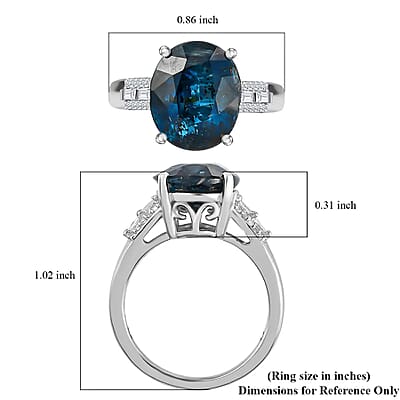 Premium Indigo Kyanite and Diamond 5.80 ctw Ring in Platinum Over Sterling Silver|Statement Ring For Women (Size 10.0)