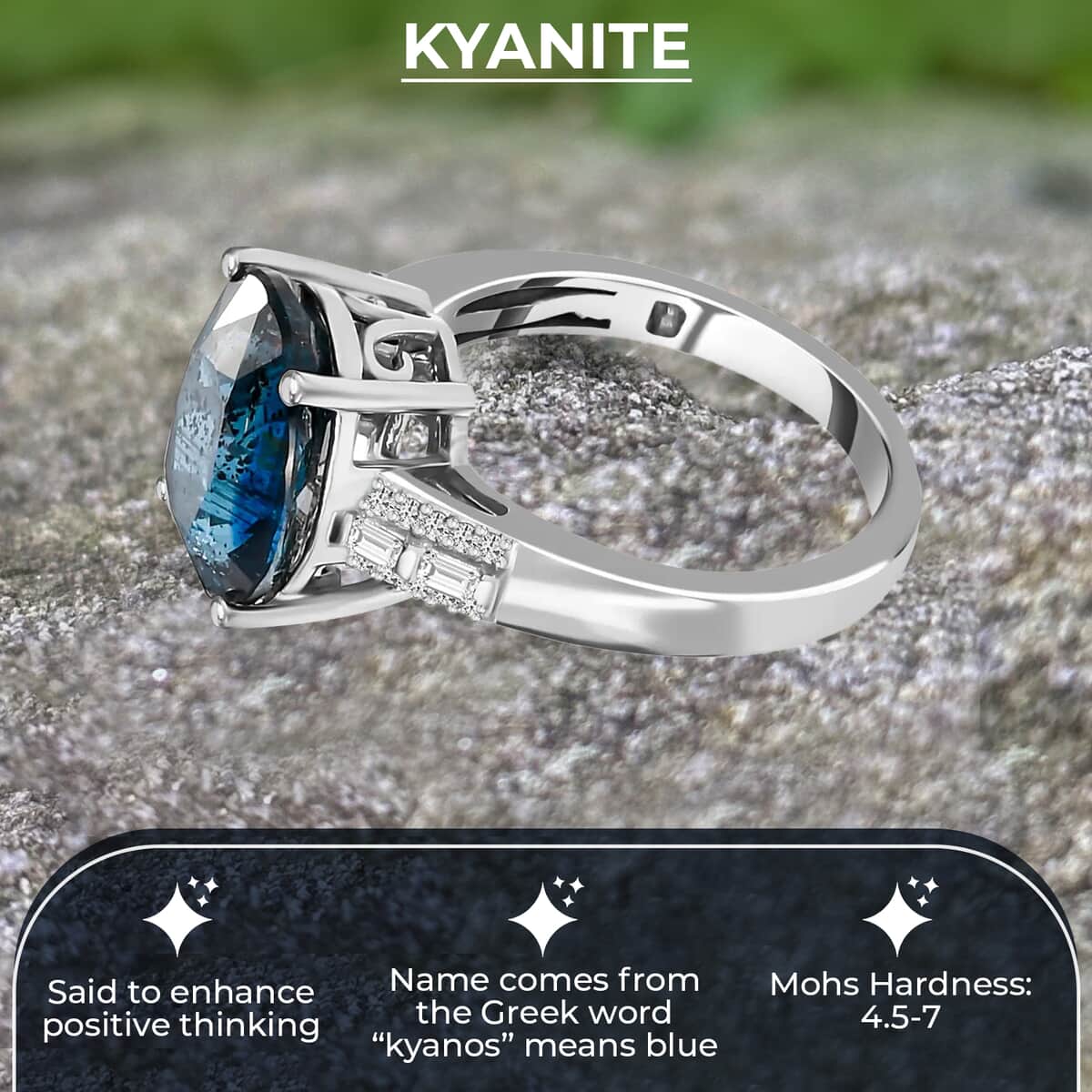 Indigo Kyanite, Diamond Ring in Platinum Over Sterling Silver, Statement Ring For Women 5.75 ctw image number 3