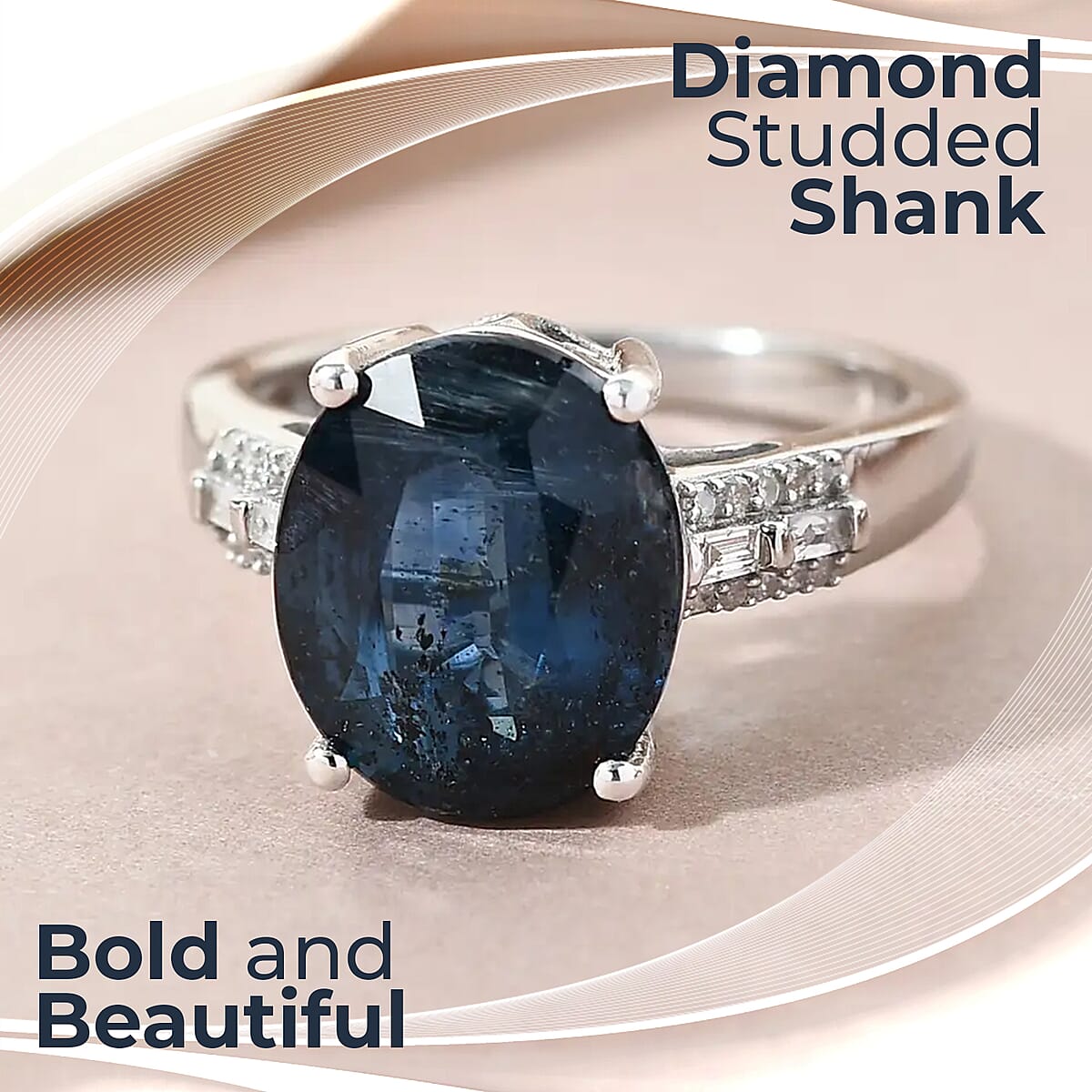 Premium Indigo Kyanite and Diamond 5.80 ctw Ring in Platinum Over Sterling Silver|Statement Ring For Women (Size 8.0) image number 1