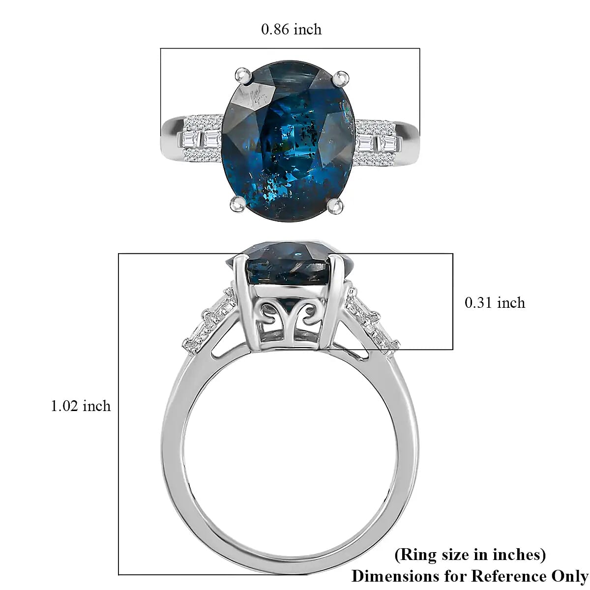 Premium Indigo Kyanite and Diamond 5.80 ctw Ring in Platinum Over Sterling Silver|Statement Ring For Women (Size 8.0) image number 6