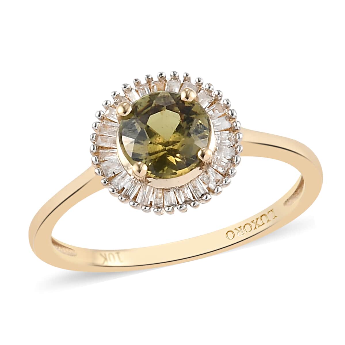 LUXORO 10K Yellow Gold Ambanja Demantoid Garnet and Diamond Halo Ring (Size 7.0) 1.10 ctw image number 0