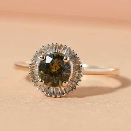 LUXORO 10K Yellow Gold Natural Ambanja Demantoid Garnet and Diamond Halo Ring (Size 7.0) 1.10 ctw image number 1