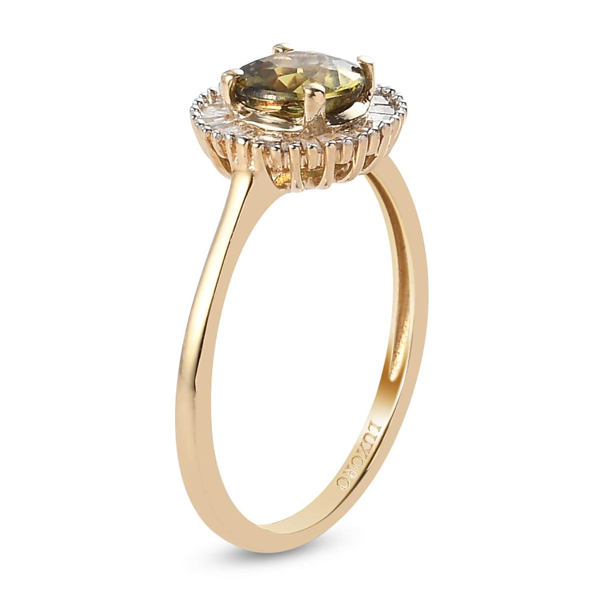 LUXORO 10K Yellow Gold Ambanja Demantoid Garnet and Diamond Halo Ring (Size 7.0) 1.10 ctw image number 3