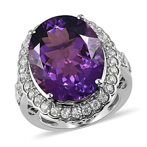 Mashamba Amethyst and Natural White Zircon Ring in Platinum Over Sterling Silver (Size 7.0) 7.20 Grams 18.65 ctw
