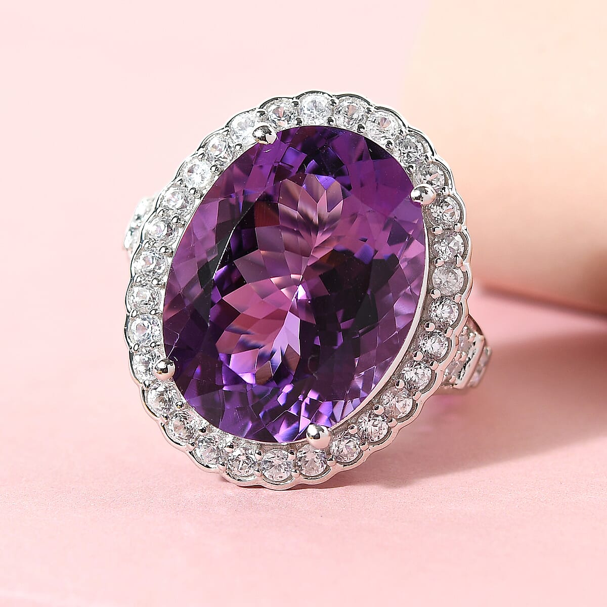 Mashamba Amethyst and Natural White Zircon Ring in Platinum Over Sterling Silver (Size 7.0) 7.20 Grams 18.65 ctw image number 1