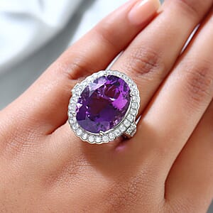 Mashamba Amethyst and Natural White Zircon Ring in Platinum Over Sterling Silver (Size 7.0) 7.20 Grams 18.65 ctw