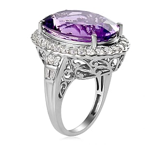 Mashamba Amethyst and Natural White Zircon Ring in Platinum Over Sterling Silver (Size 7.0) 7.20 Grams 18.65 ctw