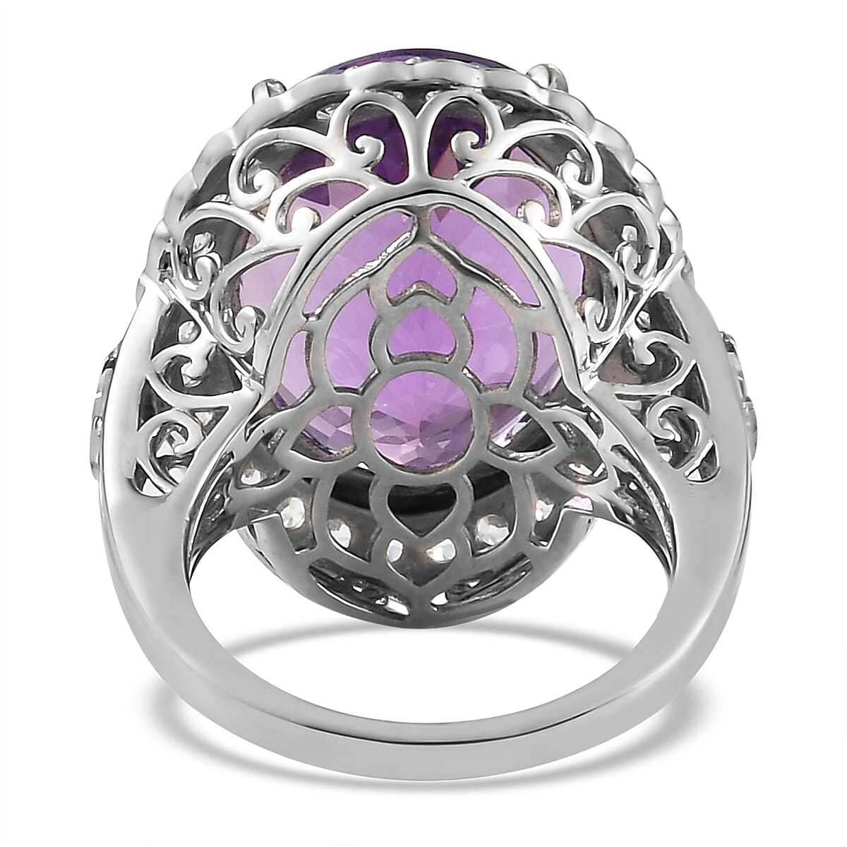 Mashamba Amethyst and Natural White Zircon Ring in Platinum Over Sterling Silver (Size 7.0) 7.20 Grams 18.65 ctw image number 4
