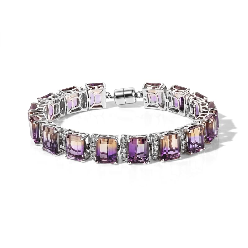 Premium Anahi Ametrine and White Zircon 56.90 ctw Cluster Bracelet in Platinum Bond (7.25 In)