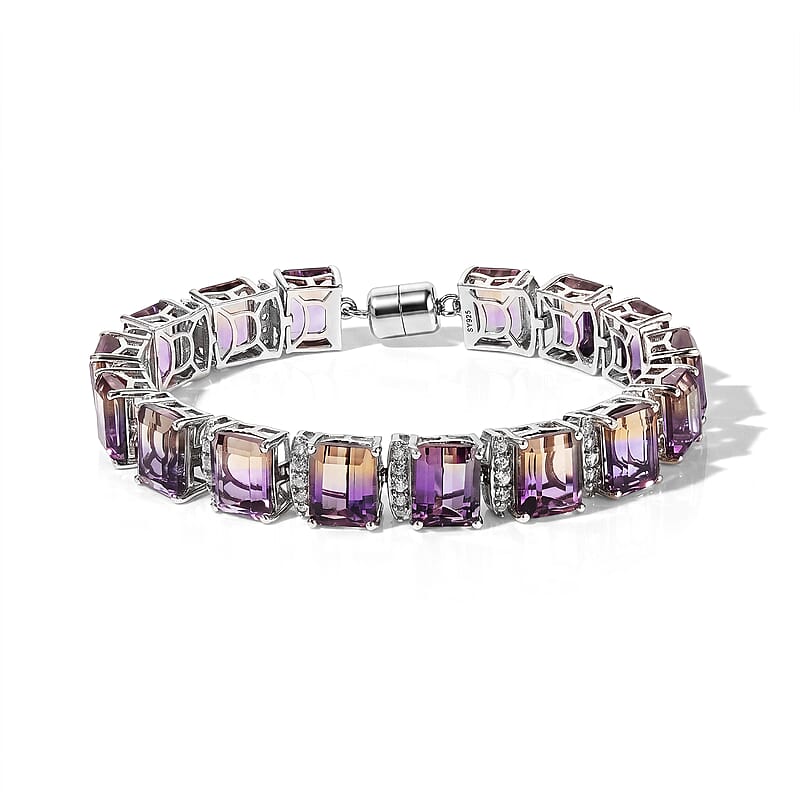 Premium Anahi Ametrine and White Zircon 56.90 ctw Cluster Bracelet in Platinum Bond (7.25 In)