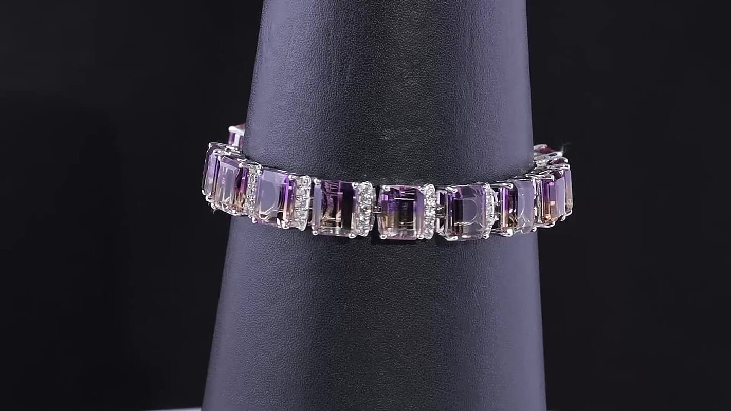 Premium Anahi Ametrine, White Zircon Cluster Bracelet in Platinum Bond (7.25 In) 56.90 ctw