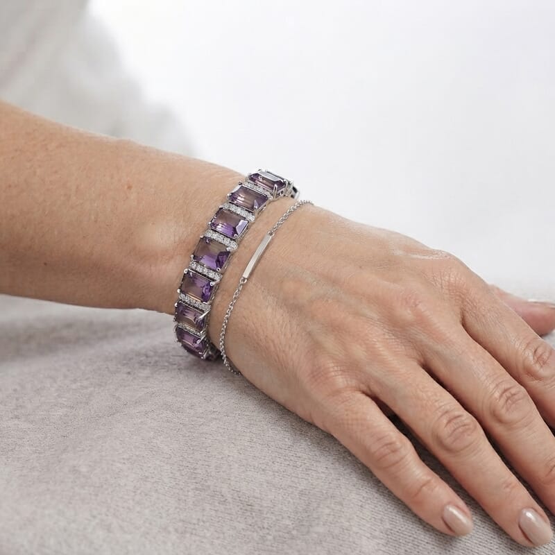 Premium Anahi Ametrine and White Zircon 56.90 ctw Cluster Bracelet in Platinum Bond (7.25 In)