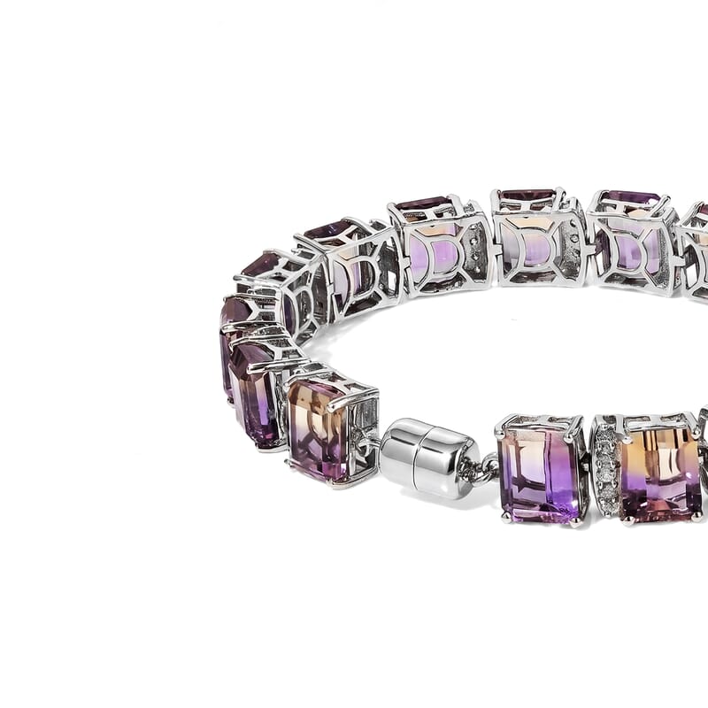Premium Anahi Ametrine and White Zircon 56.90 ctw Cluster Bracelet in Platinum Bond (7.25 In)