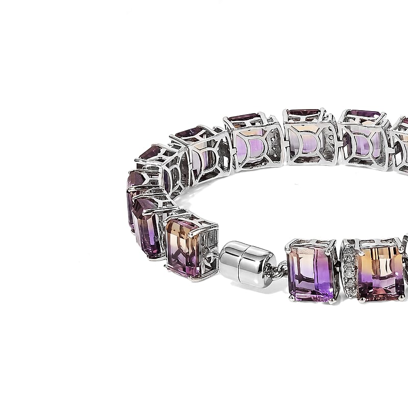 Premium Anahi Ametrine and White Zircon 56.90 ctw Cluster Bracelet in Platinum Bond (7.25 In)