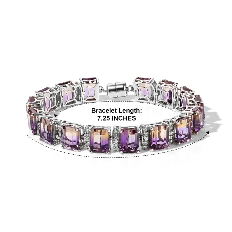 Premium Anahi Ametrine and White Zircon 56.90 ctw Cluster Bracelet in Platinum Bond (7.25 In)