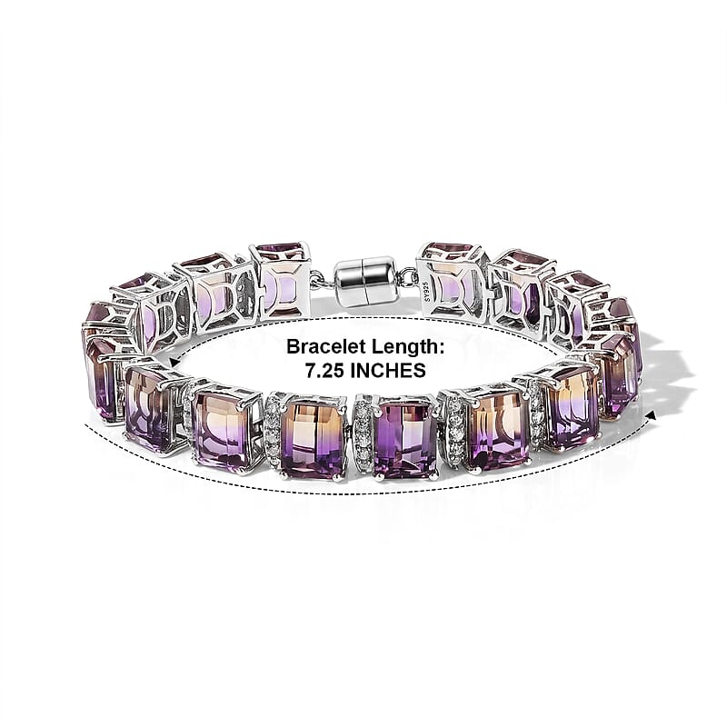 Premium Anahi Ametrine and White Zircon 56.90 ctw Cluster Bracelet in Platinum Bond (7.25 In)