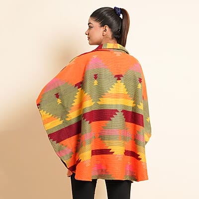 Tamsy Orange and Olive Jacquard Jacket - One Size Missy