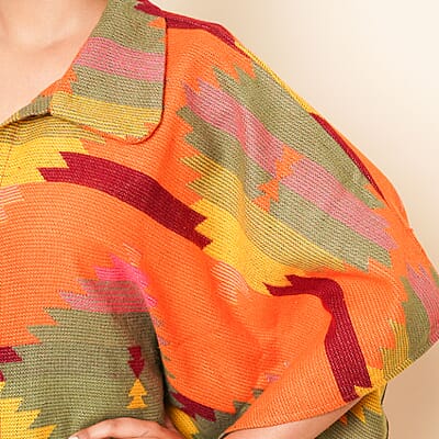Tamsy Orange and Olive Jacquard Jacket - One Size Missy