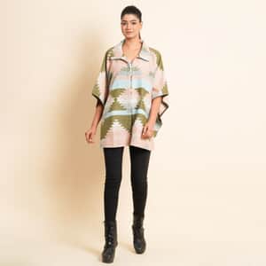 Tamsy Peach and Olive Jacquard Jacket - One Size Missy