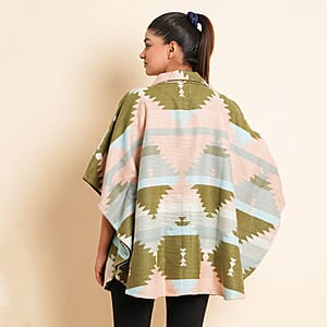 Tamsy Peach and Olive Jacquard Jacket - One Size Missy