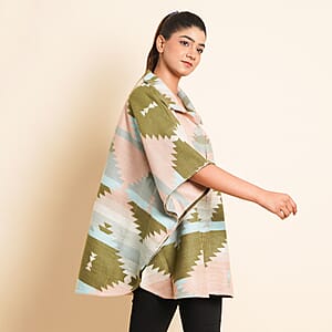 Tamsy Peach and Olive Jacquard Jacket - One Size Missy