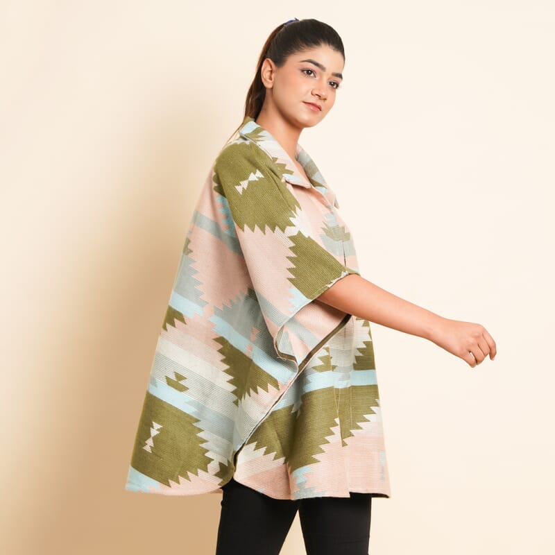 Tamsy Peach and Olive Jacquard Jacket - One Size Missy