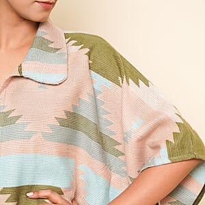 Tamsy Peach and Olive Jacquard Jacket - One Size Missy