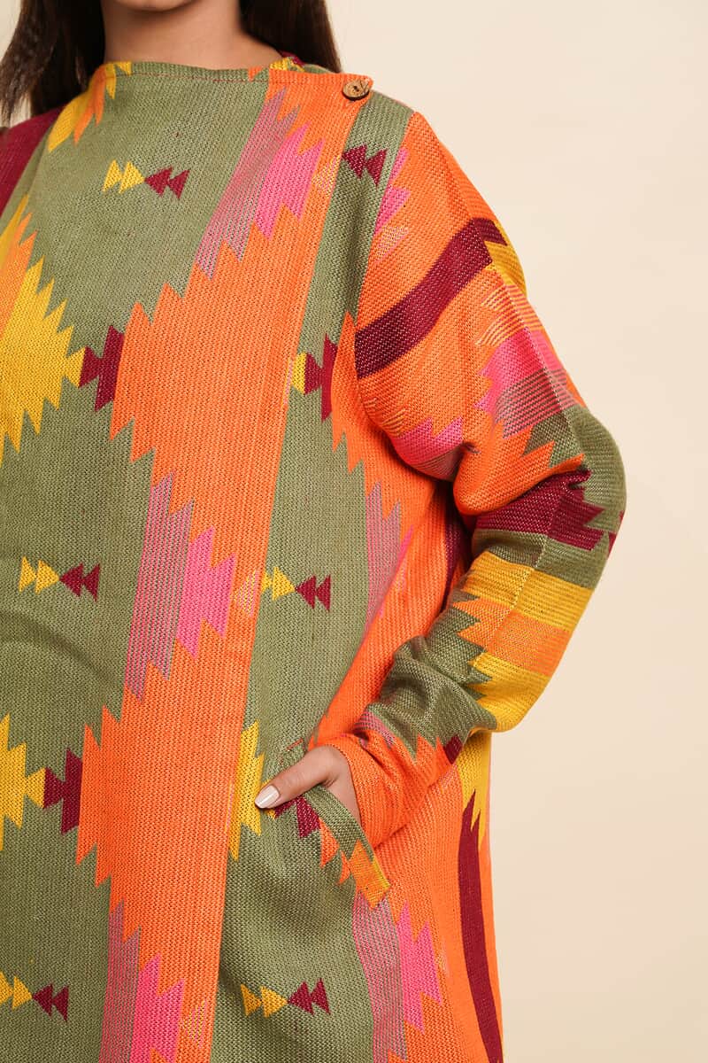 "Brand - Tamsy  Material - Jacquard Item - jacket Size  :one size Missy  Color - Orange and olive" image number 3