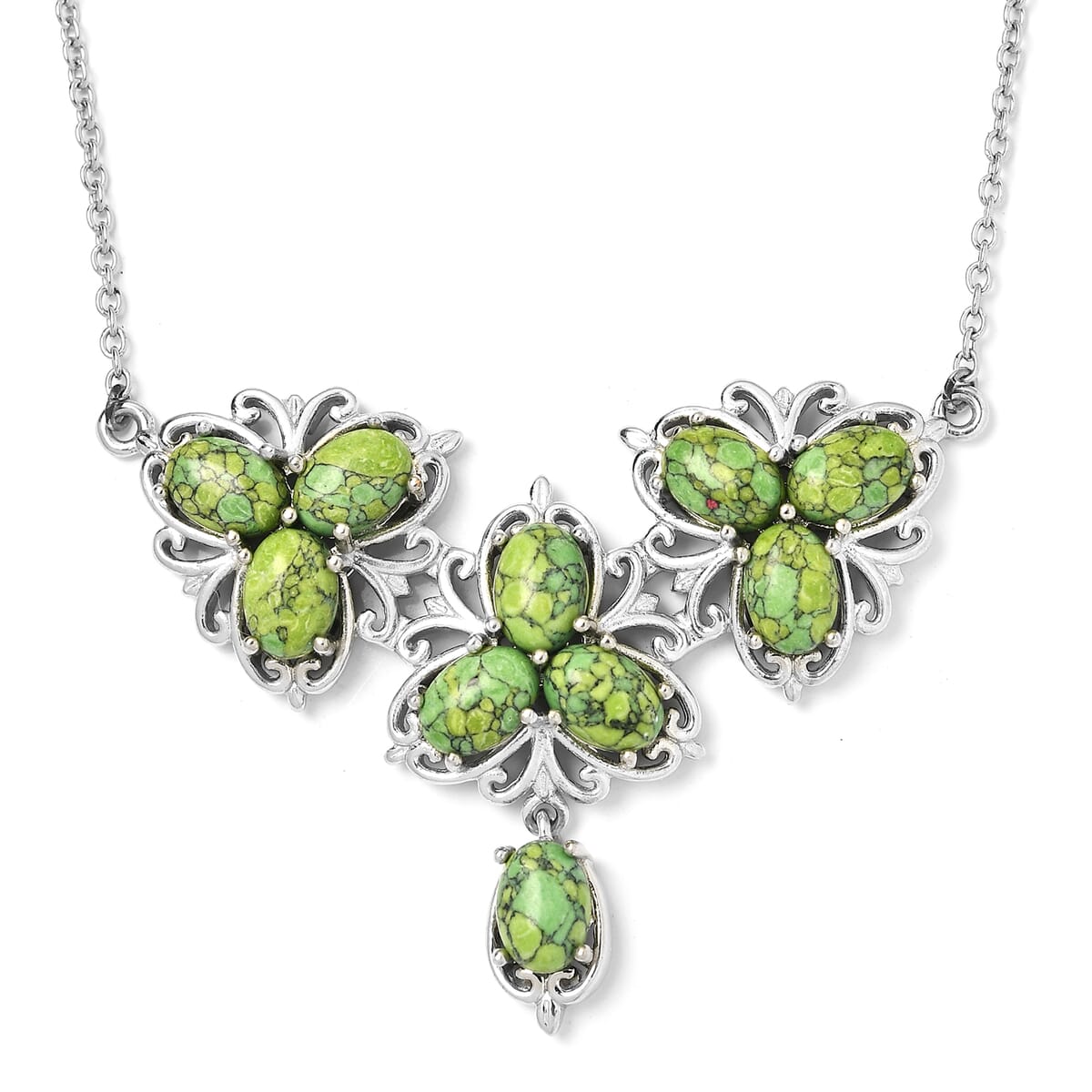 Green Howlite Floral Necklace 18 Inches in Platinum Over Bronze and Stainless Steel 8.25 ctw image number 0