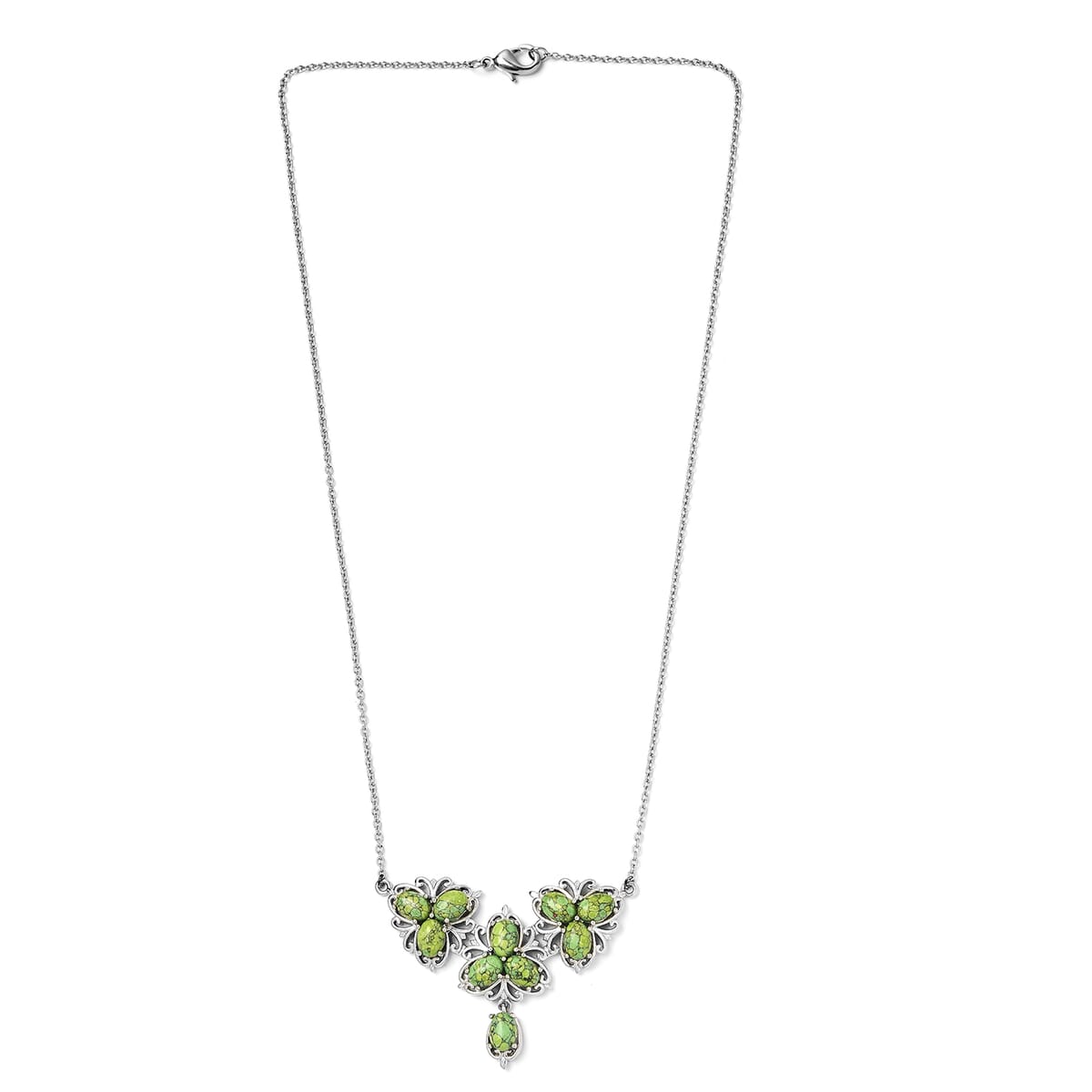 Green Howlite Floral Necklace 18 Inches in Platinum Over Bronze and Stainless Steel 8.25 ctw image number 3