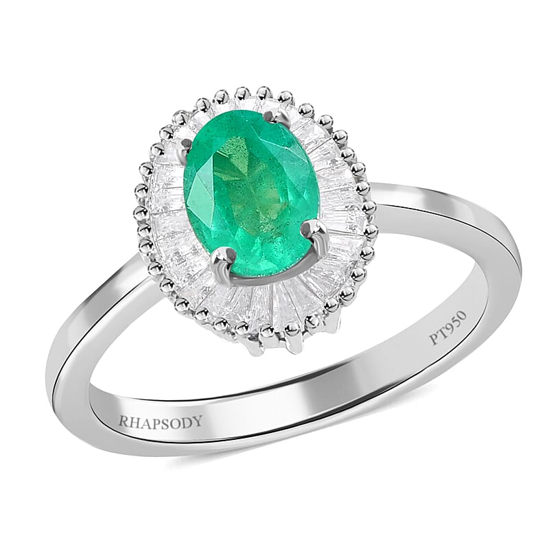 Rhapsody 950 Platinum AAAA Ethiopian Emerald and E-F VS Diamond Halo Ring (Size 10.0) 4 Grams 0.90 ctw