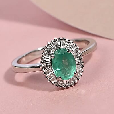 Rhapsody 950 Platinum AAAA Ethiopian Emerald and E-F VS Diamond Halo Ring (Size 10.0) 4 Grams 0.90 ctw