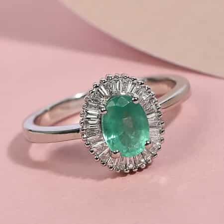 RHAPSODY 950 Platinum Ethiopian Emerald and Diamond E-F VS Halo Ring 4.50 Grams 0.90 ctw image number 1