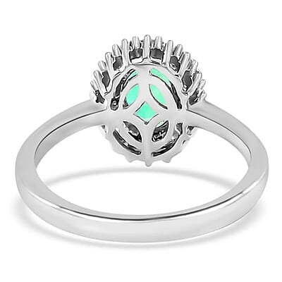 Rhapsody 950 Platinum AAAA Ethiopian Emerald and E-F VS Diamond Halo Ring (Size 10.0) 4 Grams 0.90 ctw