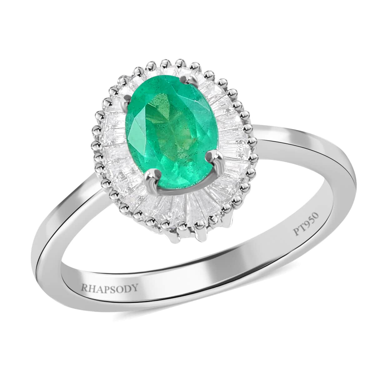 Rhapsody 950 Platinum AAAA Ethiopian Emerald and E-F VS Diamond Halo Ring (Size 6.0) 4 Grams 0.90 ctw image number 0