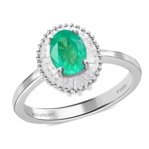 RHAPSODY 950 Platinum Ethiopian Emerald and Diamond E-F VS Halo Ring 4.50 Grams 0.90 ctw