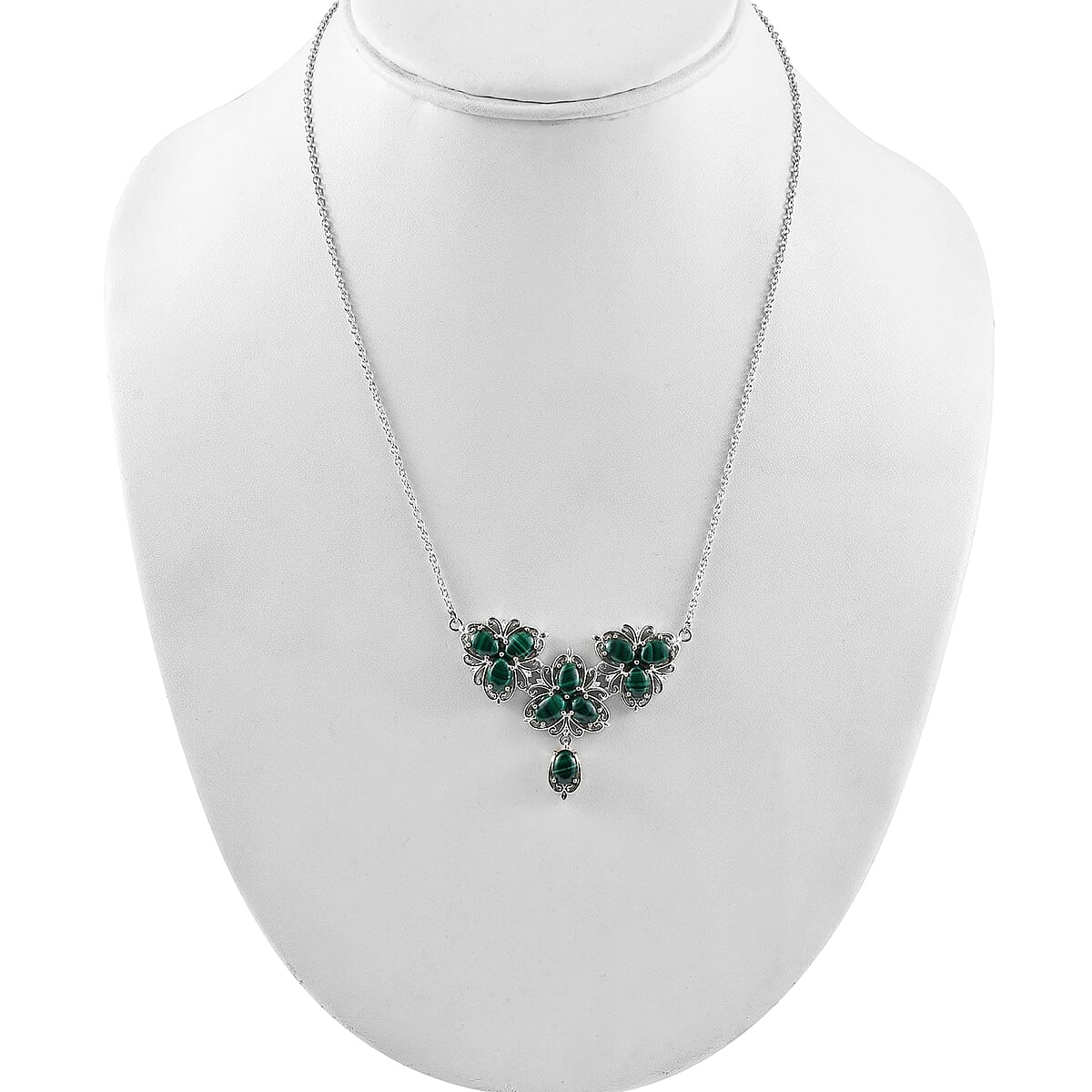 African Malachite Floral Necklace 18 Inches in Platinum Over Bronze and Stainless Steel 11.35 ctw image number 2