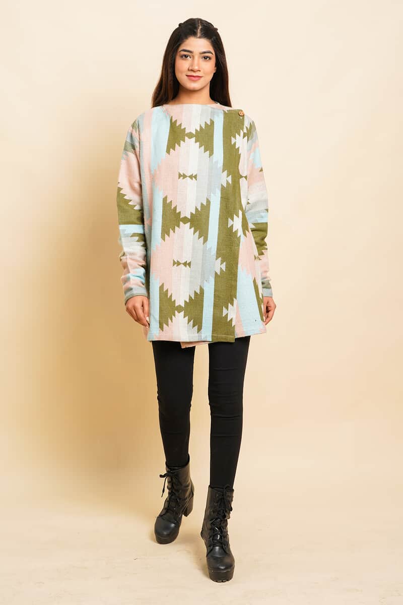 Tamsy Peach and Olive Jacquard Jacket - One Size Plus image number 0