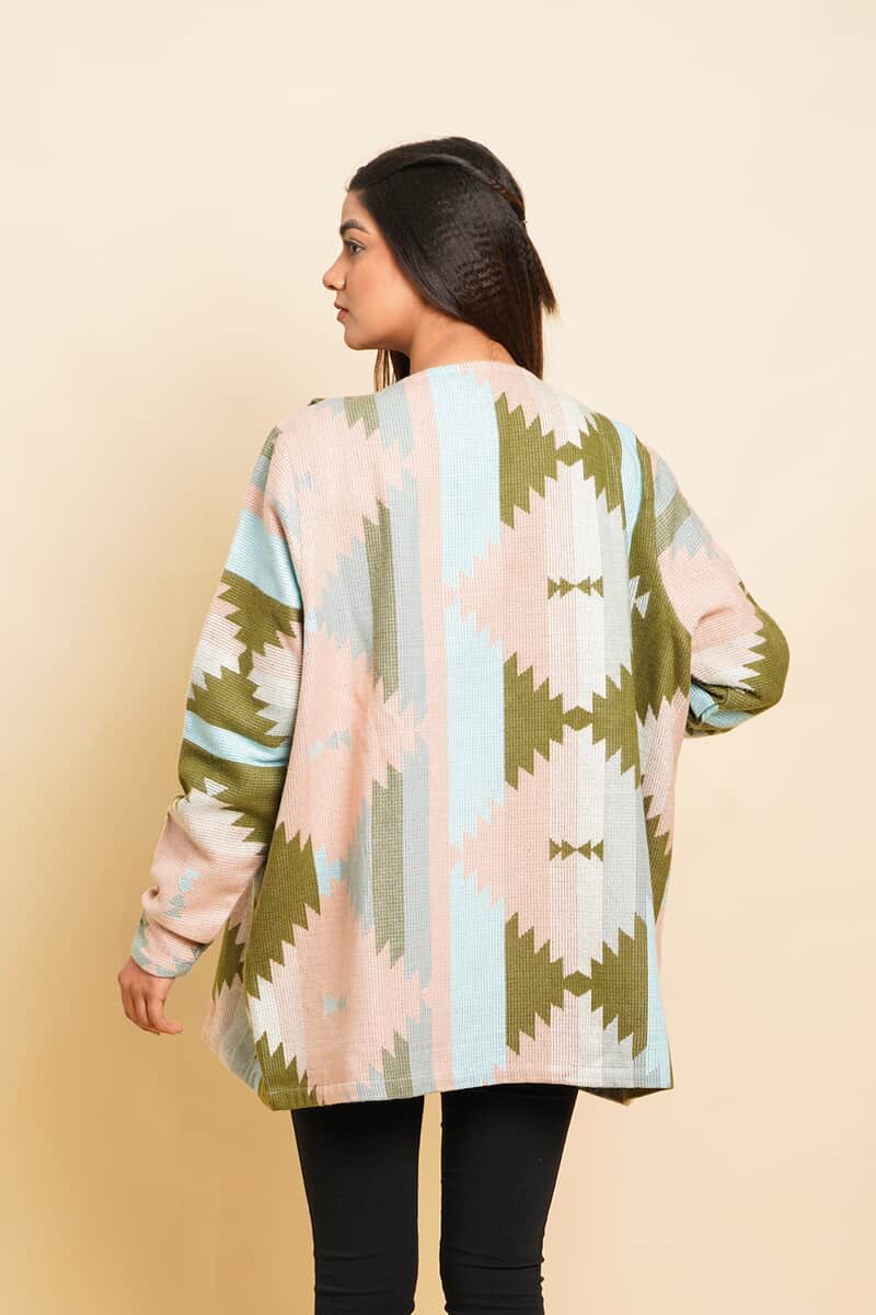 Tamsy Peach and Olive Jacquard Jacket - One Size Plus image number 1