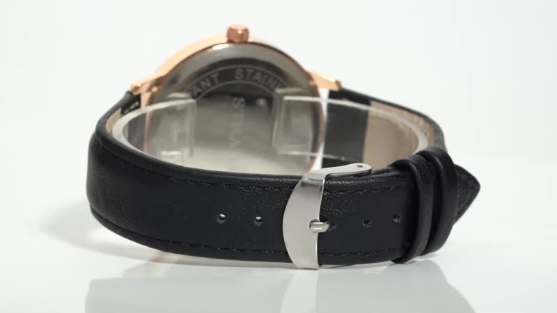 STRADA Japanese Movement Watch in Black Faux Leather Strap