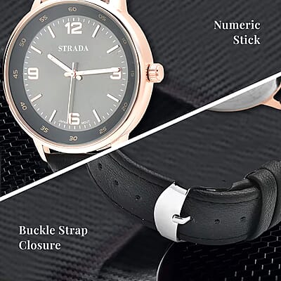 Strada Japanese Movement Watch in Black Faux Leather Strap