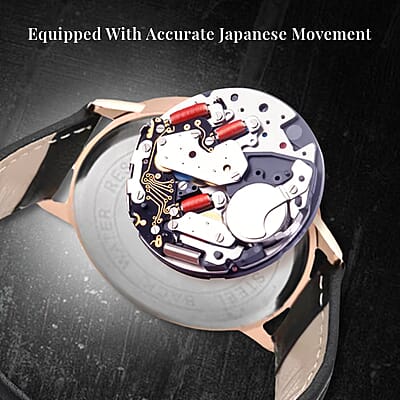 Strada Japanese Movement Watch in Black Faux Leather Strap