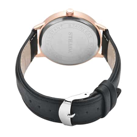 STRADA Japanese Movement Watch in Black Faux Leather Strap image number 5